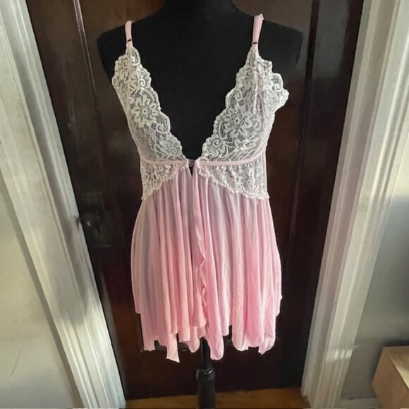 Pink Babydoll Sheer Mesh/Lace Front Closure Chemise Fairy  MEDIUM - Picture 6 of 7